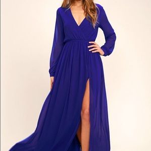 Wondrous Water Lilies Royal Blue Maxi Dress